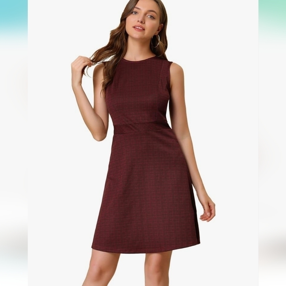 NWT ALLEGRA K Plaid Dress Sleeveless Fit & Flare Houndstooth Size XSMALL